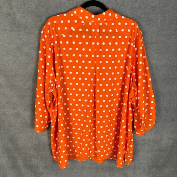 Susan Graver Top Women 3X Orange Polka Dot Button Front 3/4 Length Sleeve Office - Picture 6 of 12